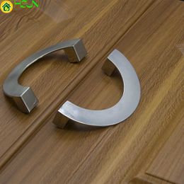 2 pcs Semicircle cupboard handle European modern simple zinc alloy drawer shoes door wire drawing bright silver