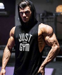 Brand Bodybuilding Hooded Tank Top Men Gym Clothing Sleeveless Sweatshirt Fitness Vest Workout Sportswear Tops Tees