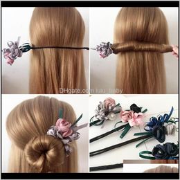 Women Flower Donut Bun Maker Big Pearls Ribbon Diy Making Tools Korean Fashion Curler Nrc83 Wfvkt