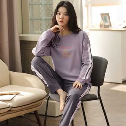 5XL Pajama Set Women Long Sleeve Top Cartoon Long Pants Pajamas Set Soft Sleepwear Female Pyjama Set Autumn Spring Home Wear 211112