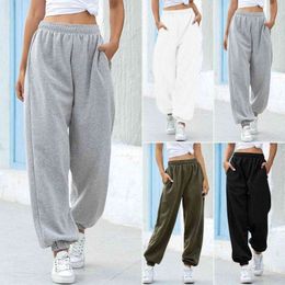 Women Casual Solid Sport Trousers Thin/Thick Two Types Elastic Waistband Joggers Fashion Baggy Gyms Running Pants Sweatpants Y211115