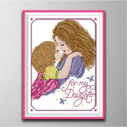 Mother-daughter love home decor paintings ,Handmade Cross Stitch Craft Tools Embroidery Needlework sets counted print on canvas DMC 14CT /11CT