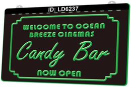 LD6237 Ocean Breeze Cinemas Candy Bar Open 3D Engraving LED Light Sign Wholesale Retail