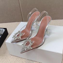 Модные дизайнерские женские сандалии Блестящие подсолнуховые кристаллы Туфли из воловьей кожи Подошва на высоком каблуке Роскошь и красота 9,5 см Вечерние туфли без шнурков