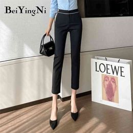 Ankle-length Pants Womens Solid Colour Vintage Classic Plus Size White Black Suit Office Ladies XS-XXL Elastic OL 210506
