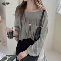 Autumn Long Sleeve Loose Shirt Women Tops Square Collar Blouses Clothes Chiffon Apricot Blouse Blusas 11696 210521