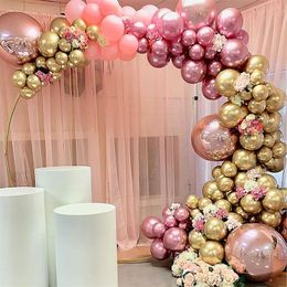 Party Decoration 124PCS Latex Chrome Gold Rose Pastel Baby Pink Balloons Garland Arch Kit 4D Ballon For Birthday Wedding Shower