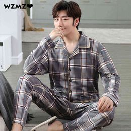 100% Cotton Pijama for Men Plaid Autumn Winter Sleepwear Pajamas Pyjamas Set 3XL Casual Striped Male Homewear Home Clothes 210918