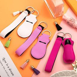 new Solid Colour Neoprene Chapstick Holder Set Party Supplies Keychain Lipstick Holders Sleeve Cover Pouch Wristlet Keychains With Tassel EWA