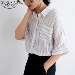 Casual Striped Shirt Loose Five-point Sleeve Office Lady Fashion Ladies Clothing Women Tops s 5259 50 210506