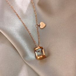 Pendant Necklaces Trendy Hourglass Inlaid Rhinestones Hollow Out Deco Rose Gold Titanium Steel Necklace Jewelry Gifts