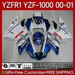 Motorcycle Bodywork For YAMAHA YZF-R1 YZF1000 YZF R 1 1000 CC 00-03 Bodys 83No.81 YZF R1 1000CC 2000 2001 2002 2003 YZF-1000 YZFR1 00 01 02 03 OEM Fairing Kit White blue