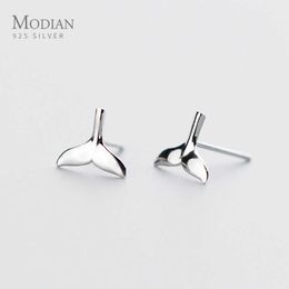 925 Sterling Silver Cute Mermaid Tail Stud Earring for Women Anti Allergy Ear Studs Fine Jewellery Kids Gift 210707