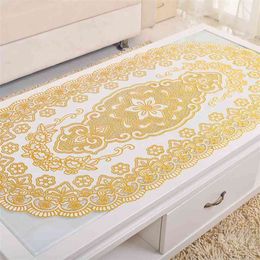 Oval PVC Nappe Tablecloth Plastic Oilproof Dining Bronzing Printed Cover Mat Overlay Placemat 210626