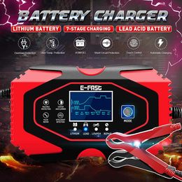 12V-24V 8A Full Automatic Car Battery Charger Power Pulse Repair Chargers Wet Dry Lead Acid Battery-chargers 7-STAGE Charging276f