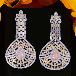 KellyBola Brand Luxury BOLD African Dangle Earrings For Women Wedding Cubic Zirconia DUBAI Bridal Earring Jewelry Accessories