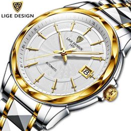 New LIGE Sword-Shaped Pointer Automatic Mechanical Watch Luxury Tungsten Steel 50m Waterproof Business Watch Men Watches 210329