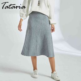1 Women Long Sleeve Knitted Skirts for Warm Winter Skirt Female Version Mid Skitrs Casual Streetwear 210514