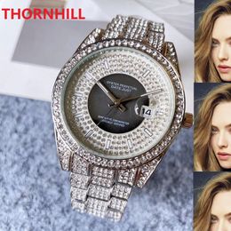 womens mens rhinestone steel watches 40mm iced out quartz movement all diamonds casual dress wristwatch lifestyle waterproof clock for lovers analog montre de luxe