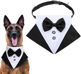 8 Colour Formal Dogs Tuxedo Wedding Dog Apparel Pet Bandana Puppies Collars with Bow Tie Adjustable Puppy Bowtie Collar for Small Medium Large Doggy Black A59