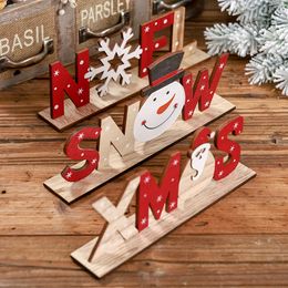 Christmas decorations wooden letter ornament table top creative printing festive atmosphere ornaments removable pendant SD02