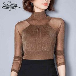 Fashion Women Tops and Blouses Ladies Tops Long Sleeves Spliced Sexy Women's Clothing Turtleneck Solid Shirt Blusas C720 30 210323