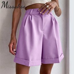 Missakso Button Zipper Pockets Trouser Streetwear Fashion Summer Women White Khaki Chic Casual High Waist Loose Mini Shorts 210625