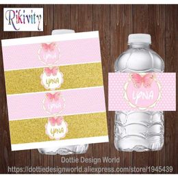 Custom Princess Butterfly Pink Polka Dots Gold Water Bottle Wine Labels Candy Bar Wrapper Baby Shower Birthday Party Decoration 211109