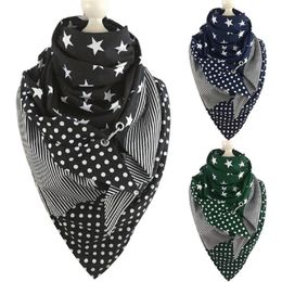 Women Star Striped Print Large Triangle Scarf With Hook Clip Thicken Warm Button Shawl Wrap Windproof Thermal Poncho Scarves