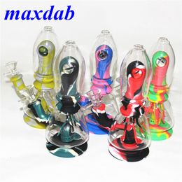 glow dark oil rigs Australia - wholesale 7.8 inches Glass Silicone Bongs hookah Water Pipe smoking dab rigs bubble glow in the dark silicon oil rig tobacco pipes