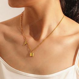 Gold chains Key Padlock Pendant Necklace Hip Hop Necklaces for women fashion Jewellery gift