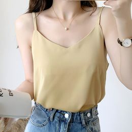 Korean Fashion Chiffon Women Tops Woman V Neck Blouse Summer Sleeveless Plus Size Blusas Mujer De Moda 210427