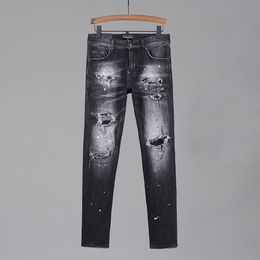 DSQ PHANTOM TURTLE Men's Jeans Mens Italian Designer Jeans Skinny Ripped Cool Guy Causal Hole Denim Fashion Brand Fit Jeans Men Washed Pants 65243