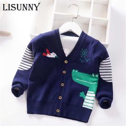 Baby Boys Sweater Cardigan Coat Autumn Winter Children Sweaters Kids Knit Clothes Cartoon Dinosaur V-Neck Toddler Sweaters 211106