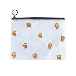 Maleta Maquiagem Custom LOGO Cartoon Cactus Bag Transparent Portable Small Clear Cosmetic Bag Cute Eco Friendly Makeup With Ring