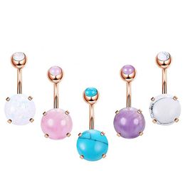 4pcs/set Turquoise Navel Piercing & Bell Button Rings Surgical Stainless Steel for Women Fashion Summer Beach Party Jewelry