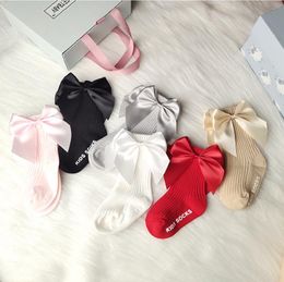 Baby Girls Big Bow Socks Soft Toddlers Cotton Sock Plain Children Footsocks Autumn Winter Footwear 6 Designs BT6734