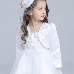 White Girls Outcoat For Wedding Kids Cardigan Jacket Coat Princess Clothes Kid 2 3 4 6 8 10 12 Years 165020 211204
