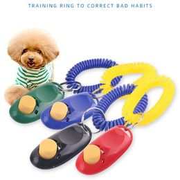 Dog Button Clicker Pet Sound Trainer with Wrist Band Aid Guide Pet Click Training Tool Dogs Supplies 11 Colours 100pc agility training products