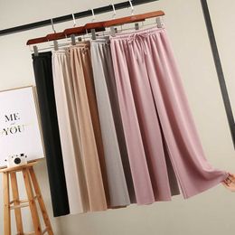 Summer wide-leg Pants High Waist Comfort loose Women's Pants Casual Woman Pants Ice Silk Ankle-Length Trousers Female Slacks Q0801