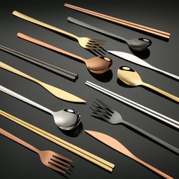 Stainless Steel Dinnerware Fork Knife Spoons Dessert Coffe Spoon Silver Rose Gold Black Home Kitchen Restaurant Cutlery
