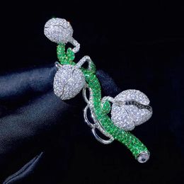flower brooch pins 925 sterling silver with cubic zircon fine women Jewellery for dress high quality