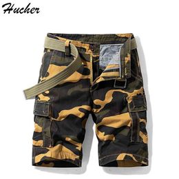 Huncher Cargo Shorts Men Summer Camouflage Tactical Side Pockets Military Joggers Short Pants Casual Cotton Yellow 210806