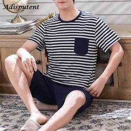 Summer Cotton Pyjamas Spring Casual Pajamas With Stripe Shorts For Men Lovely Print Pajama Sets Comfortable Cool Sleepwear 210901