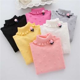 Brand Fashion Kids Clothes Girls Flower Children Sweater Pullovers Girl Child Basic Turtleneck Sweaters 2-6T Baby 211201