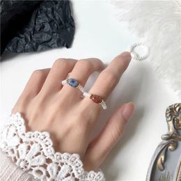 Women Finger Ring Synthetic Stone Beads Elastic Nature Freshwater Pearl Rings Geometric Ring for Woman Continuous Knuckle Accessories