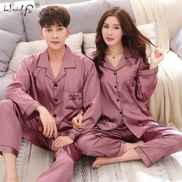 Luxury Pajama suit Satin Silk Pajamas Sets Couple Sleepwear Family Pijama Lover Night Suit Men & Women Casual Home Clothing 211110