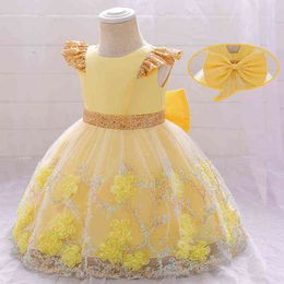 2021 Flower Kids Clothes Child Baptism 1st Birthday Dress For Baby Girl Clothing Princess Dresses Lace Backless Party Dress G1129