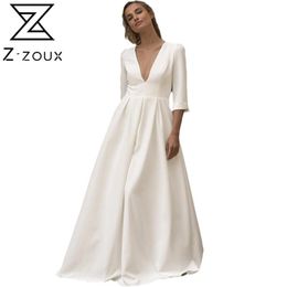 Women Dress Temperament Deep V Neck White Dresses Woman Party Night Maxi Backless Large Hem Ball Gown Plus Size 210513