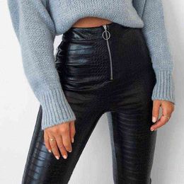 Elegant High Waist Faux Leather Pants Women Pencil Skinny Pants Office Ladies Trousers Casual Slim Black Capris 2021 G1124